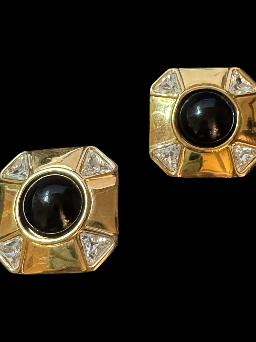 ✨Beautiful Vintage Swarovski SAL Black Cabochon Crystal Clip On Earrings